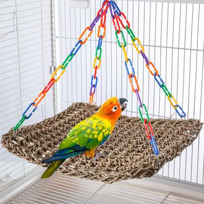 Woven Bird Hammock Woven Grass Bird Hammock Toy Adjustable Chain Ring Comfortable Rocking Toy Bird Accessories For Parrot & Bird