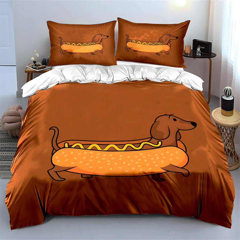 Hund Cartoon Dekoratives Set Weiche Bequeme Bettbezug Bettwäsche-Set Enthalten 1*Bettbezug & 2*Kissenbezüge, Geschenk