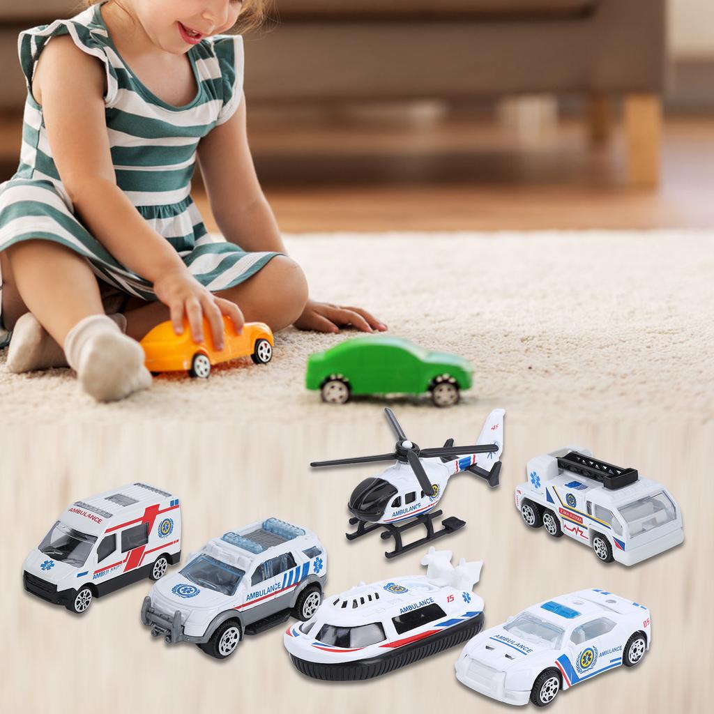 1:64 Alloy Car Toy Simulation Ambulance Vehicle Model Children Kid Car Model Toy6pcs Ambulance