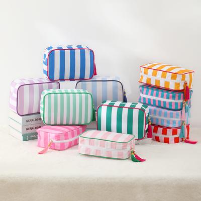 New Stripes Makeup Bag Simple & Fresh Cosmetic Pouch for Travel Portable Toiletry Organizer Polyester Lipstick Storage Case