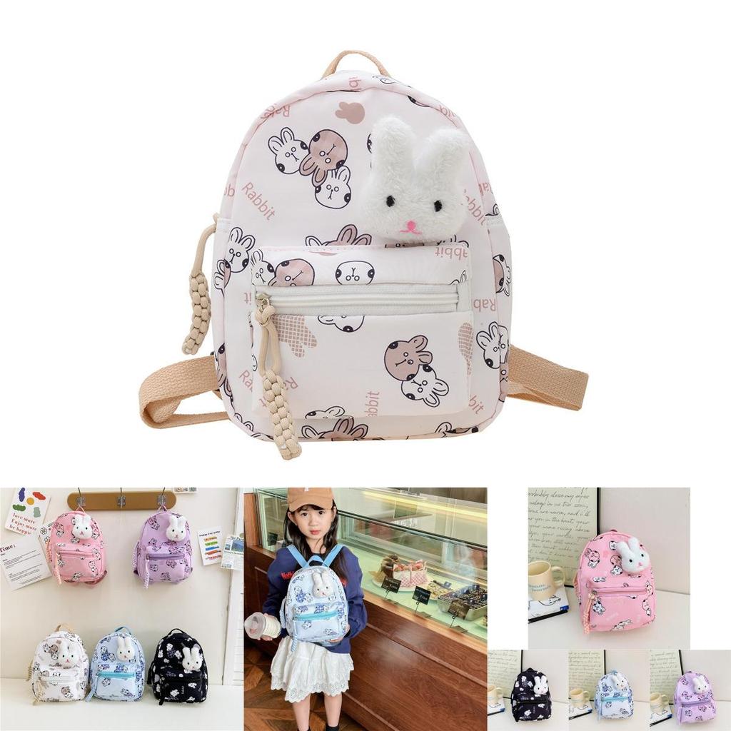 Cute Rabbit Printed Canvas Backpack For Kids With Lightweight Design For School Use