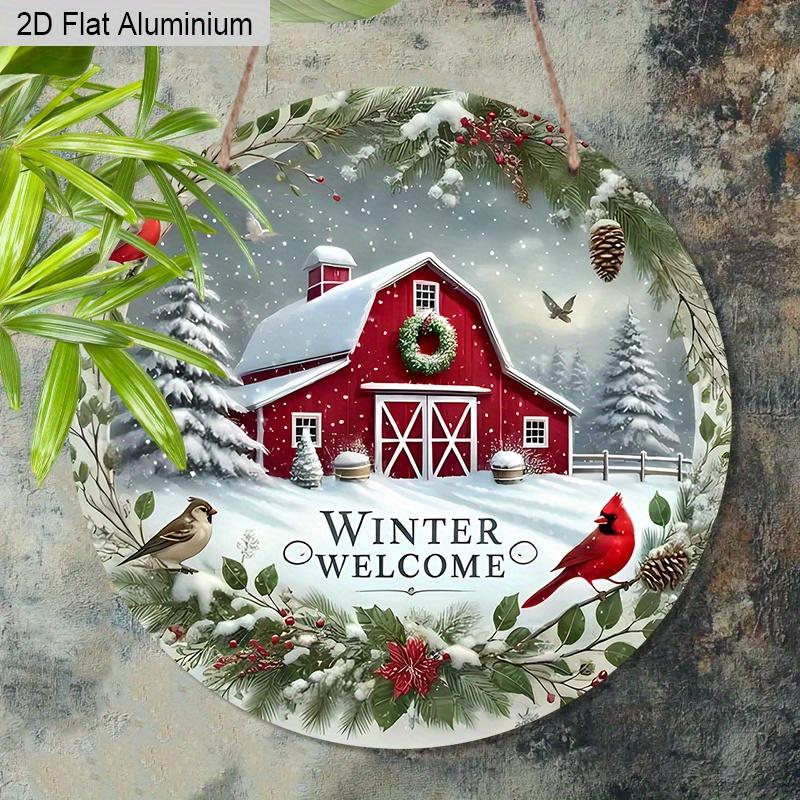 2D Flat Aluminium Cardinal Christmas Welcome Sign - Warm Winter Figurine Ornaments - Ideal for Front Door, Wall, Porch, Window Decor - Ideal