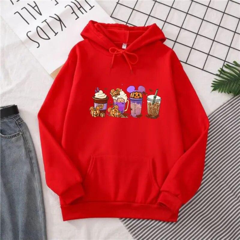 Fall Coffee Pumpkin Spice Latte Iced Hoodies Aesthetic Halloween Winter Clothes WoUnisex Sweatshirt Long Sleeved Harajuku Tops