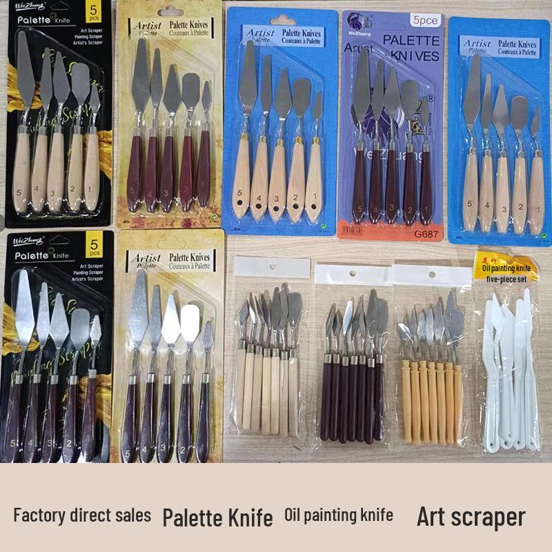 Stainless Steel Pigment Palette Knife Set for Oil Painting - Flat & Pointed Heads, Wooden Handles