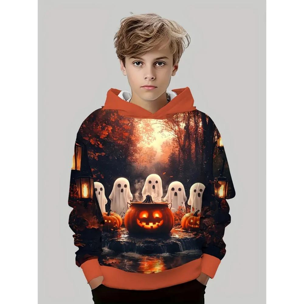 Kids Halloween Sweatshirt Boys Girls Pumpkin Head Elements 3D Print Hoodies Autumn Winter Fashion Pullover Children Clothes