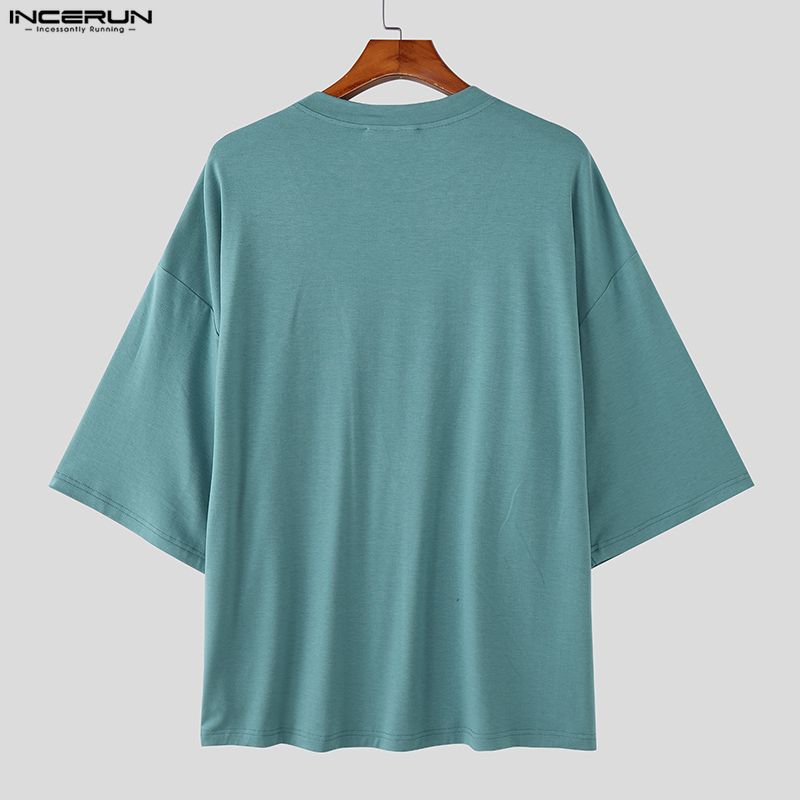 INCERUN Sommer Herren Kurzarm Netz Durchsichtig Patchwork Lässig Locker Oberteile T-Shirts