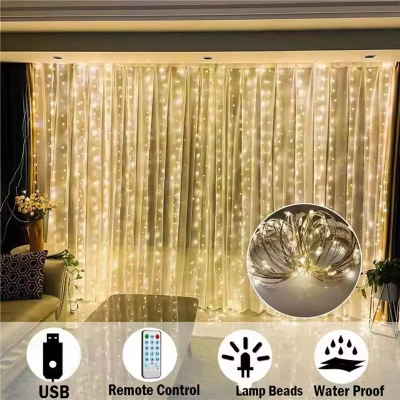 3x3m Curtain Garland on The Window USB Power Fairy Lights Festoon with Remote New Year Garland Led Lights Christmas Decor