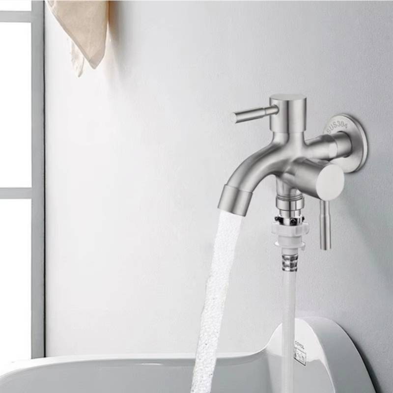 Stainless Steel Washing Machine Faucet With Dual Control For Laundry Room Use