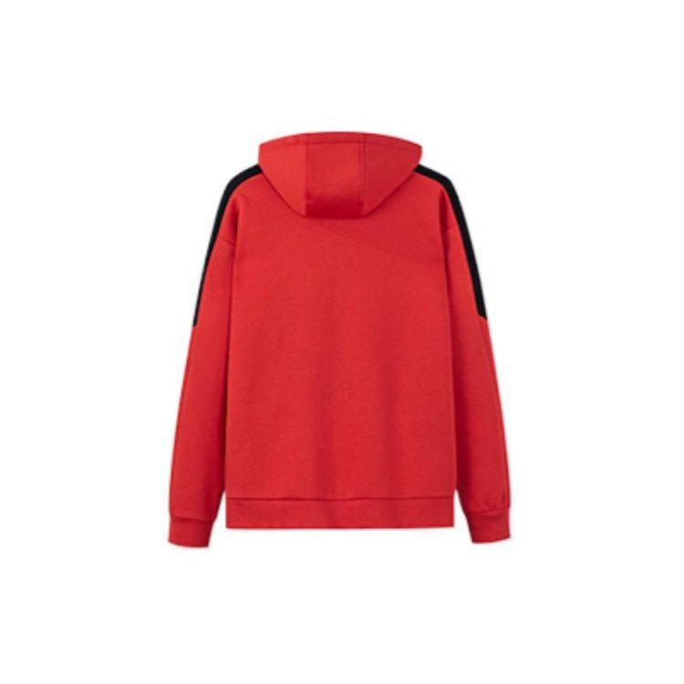 Anta Logo Patch Drawstring Hooded Long Sleeve Sweatshirt Men Tops Red 952237718-2