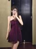 Purple Halter Neck Bandeau Dress: Elegant Pleated, Waist-Cinching, Slimming Skirt for Women