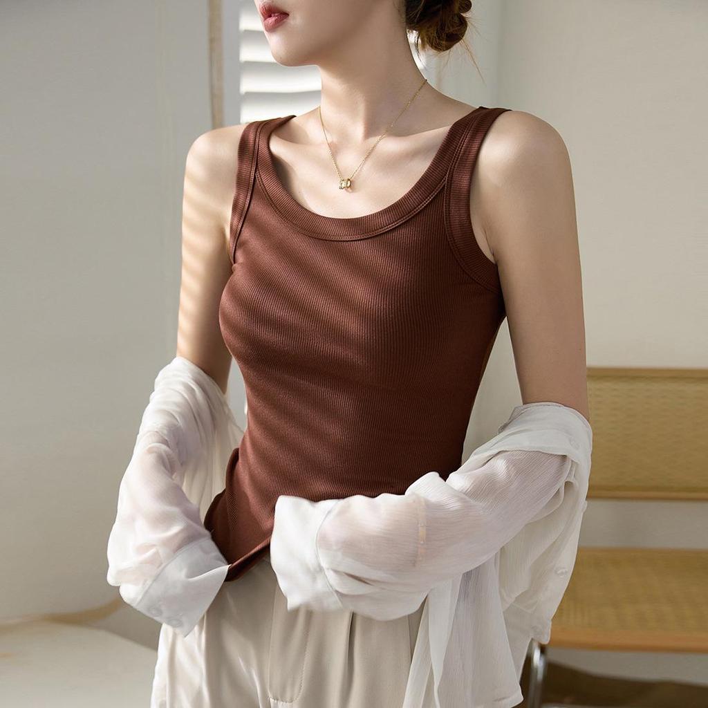 High-Quality, Elastic Ribbed Cotton Concealing Tank Top for Women - Anti-Exposure & Side Fat Concealing Design