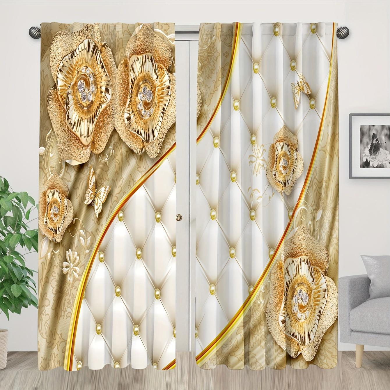 

2 шт. Золота квітка Кришталева завіса Кабінет Кухня Вітальня Гуртожиток Кишенькові штори для вікон Аксесуари для спальні Домашній декор W120H270(CM)x2PCS&Hook