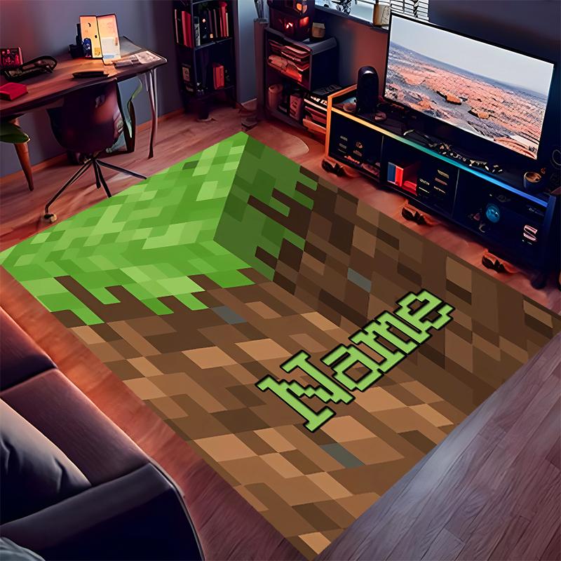 Custom Personalization Game Block Pixel World Print Area Rug - Soft, Washable Non-Slip Indoor Mat,Living Room,Home&Office Decorative Rug