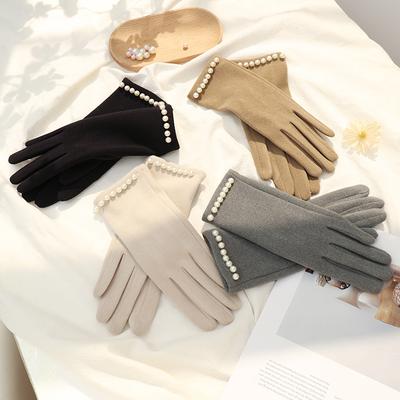 Women Fashion Elegant Retro Pearl Gloves Winter Cycling Drive Thicken Protection Warm Soft Not Bloated Touch Screen Mittens