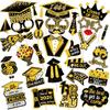 30Pcs/Set Black Golden 2026 Graduation Photo Booth Props Pose Sign With Sticks 2026 Graduation Decorations DIY Dress Up