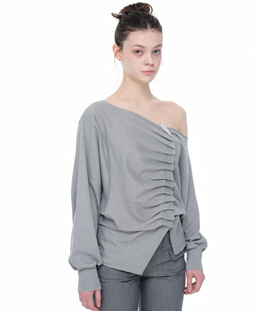 AEGO FREEDOM LAB Drape Tuck Off-Shoulder Top_Light Gray
