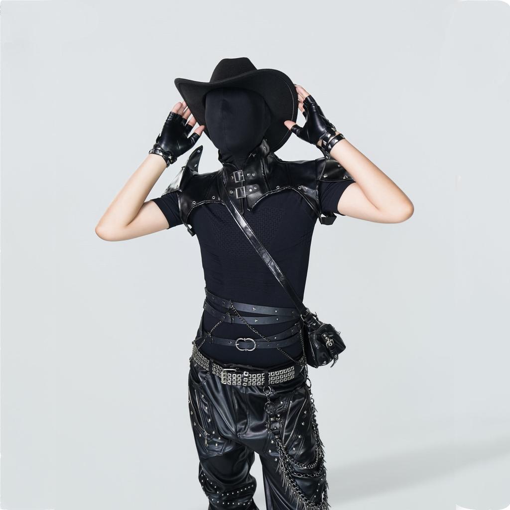 Nieten Punk PU-Leder Umhang Weste Mann Frau Gothic Vintage Ultra-kurz Leder Weste Cosplay Schulterpanzer Geschirr