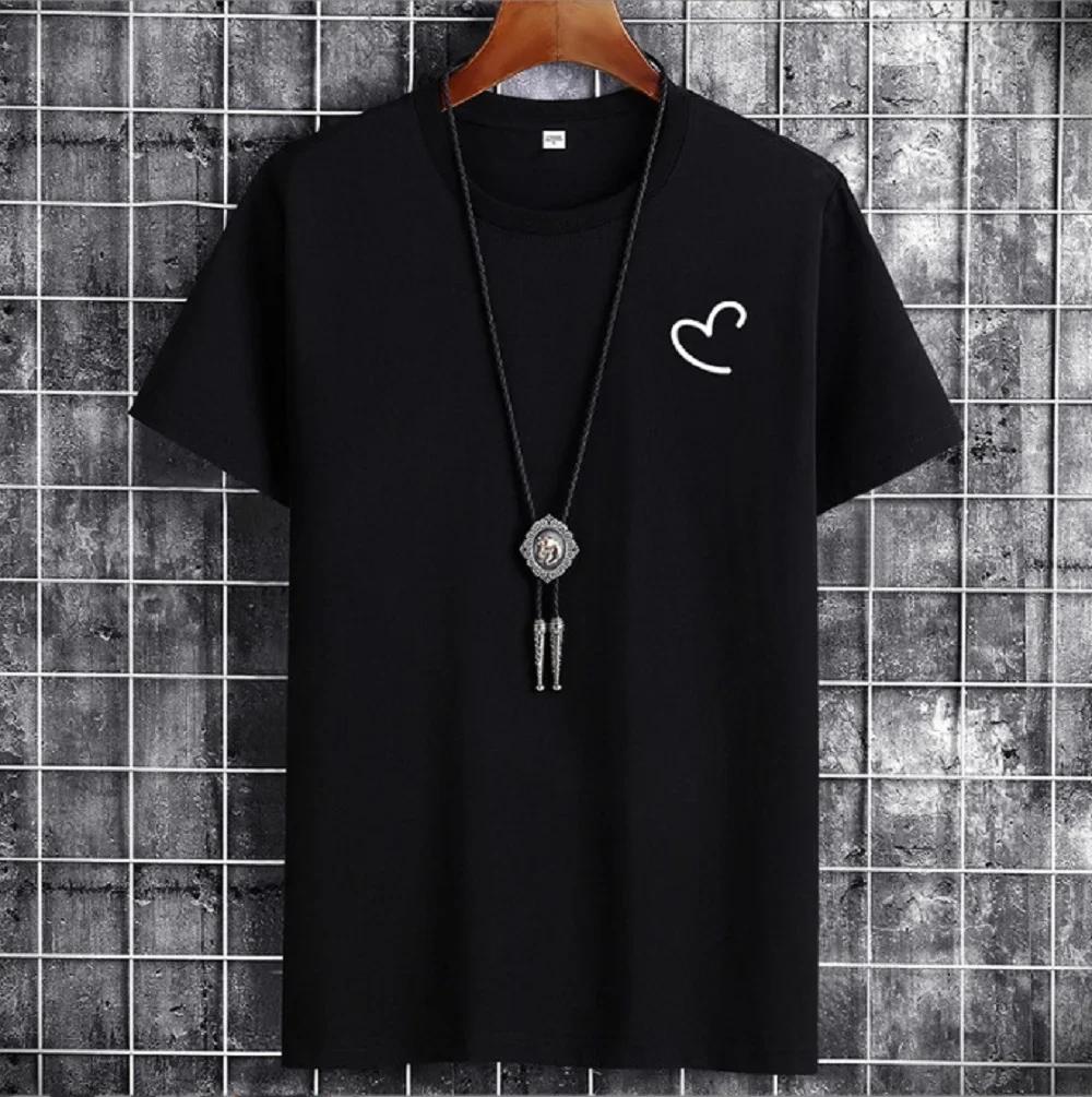 T-shirt da Uomo 2023 Overize Estiva Magliette di Cotone da Uomo T-shirt Casual da Uomo T-shirt con Stampa Cuore Amore Girocollo Manica Corta Top da Uomo