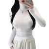 Korean Dongdaemun Women's Slim-Fit Cashmere High Neck Long Sleeve T-Shirt - Soft, Smooth, and Figure-Flattering
