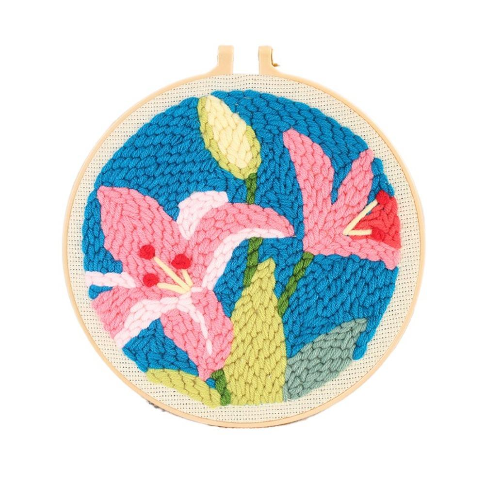 Flower Pattern Punch Needle Set Needlework Poke Needle Embroidery Kit  Educational Toys