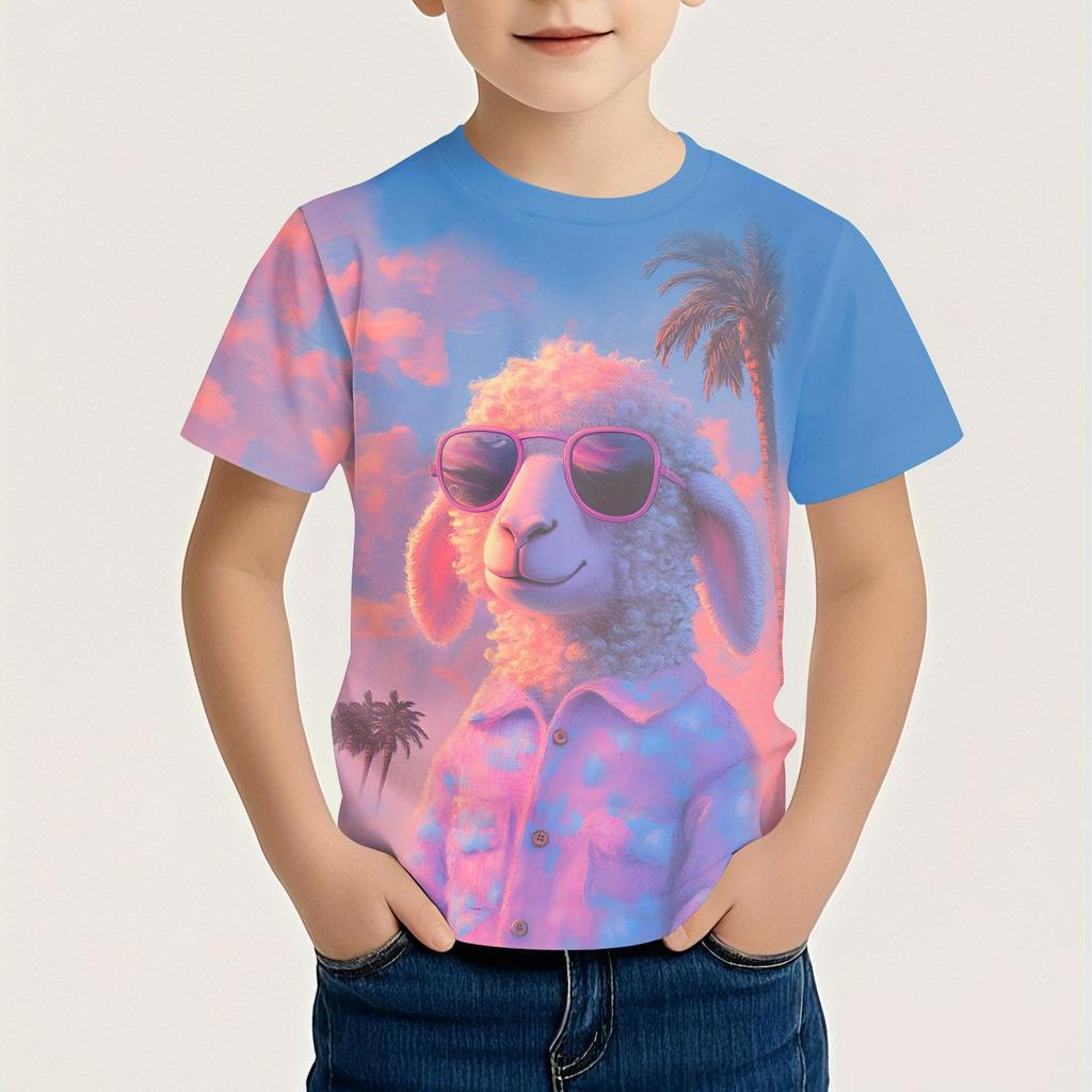 Summer Round Neck Cartoon Animal Pattern 3D Printed Top Fashionable Casual Short Sleeved Children's Boy T-shirts