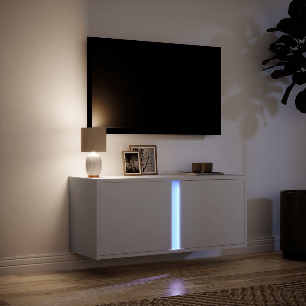 White Wall Mounted TV Cabinet with LED Lighting 80 x 31 x 35 cm