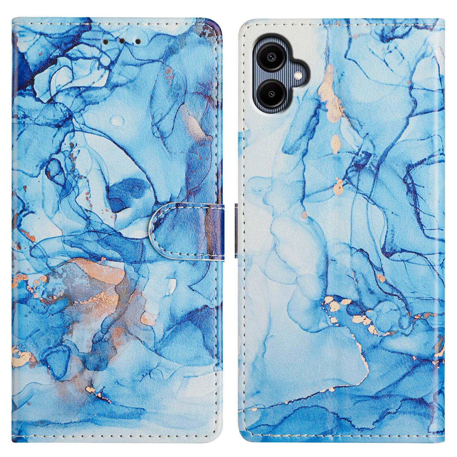 

For Samsung Galaxy A06 4G Wallet Phone Case PU Leather Flip Cover with Stand Card Holder Painted Design Blue Marble