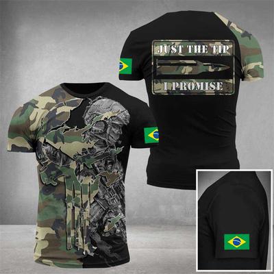 Brazil Men's T-Shirt Tops 3D Brazilian Flag Veteran Camo Shirt Round Neck Oversized Short Sleeve T-Shirts Brazil Mens Clothing