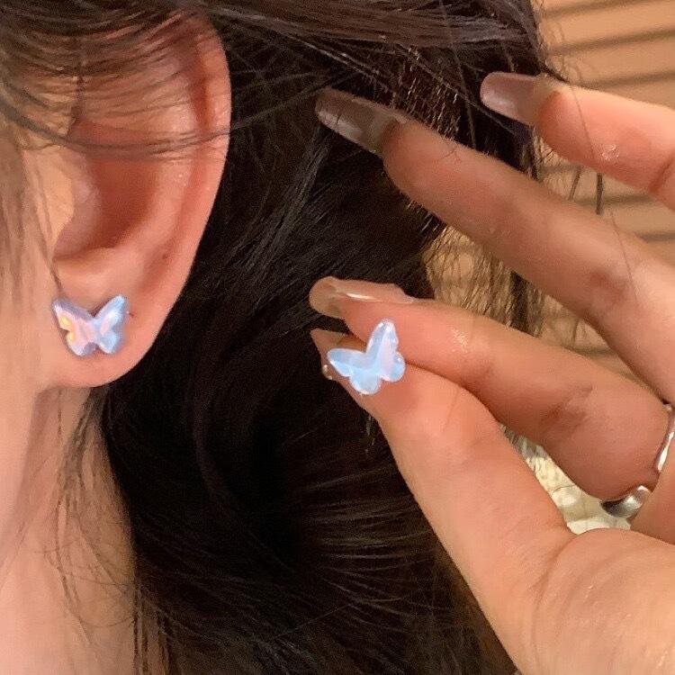 Silver Needle Colored Butterfly Stud Earrings Women s Small Earrings New Popular Korean Earrings Women s Niche Unique Earrings