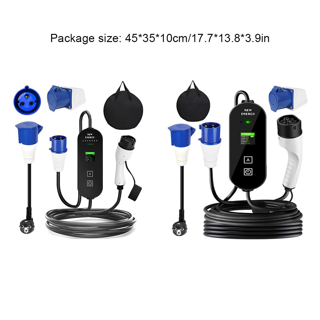 Portable 7KW 32A Type 2 EV Charger 5M/10M Single Phase CEE 3PIN EU Plug LCD Color Screen Car Electric Charger Car Accessories