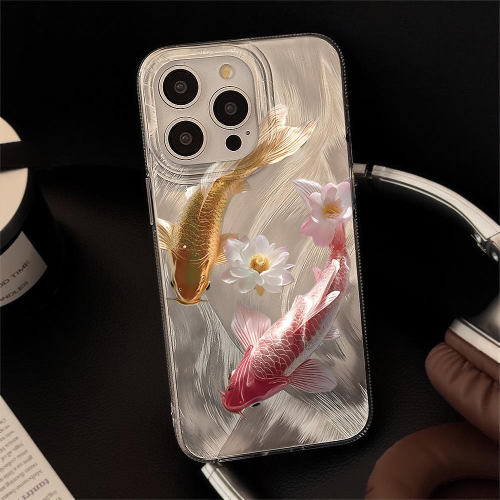 Koi Good Luck pattern Phone Case For iPhone 17 Pro 15 16 14 13 12 11 Pro Max 17e 16e 8 7 Plus XR XS X Sliver Soft Drop Cover