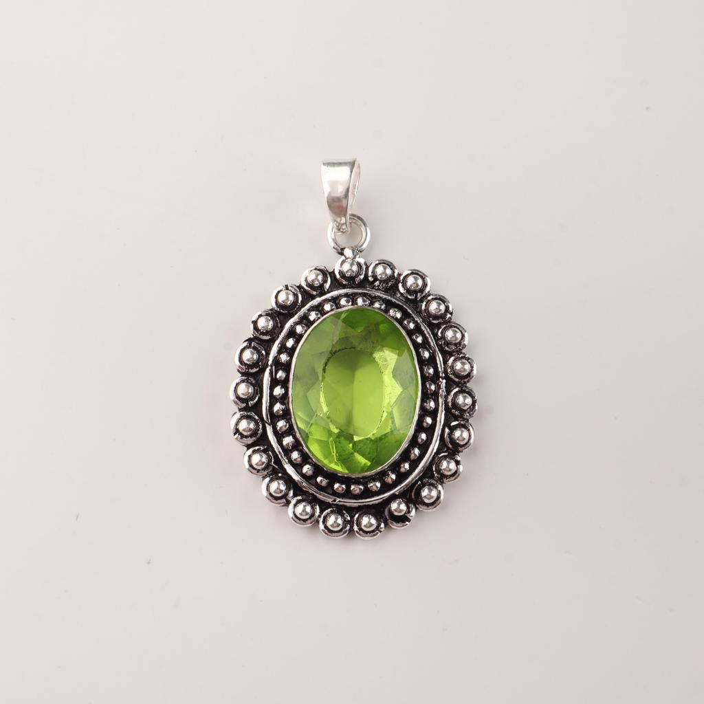 Peridot Gemstone 925 Sterling Silver Handcrafted Statement Pendant 1.6" For Gift VPP-3-2