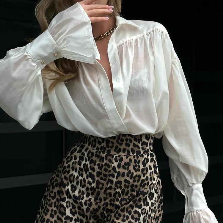 Moda Autunnale Donna 2026: Camicia a Manica Lunga Monocolore con Revers Ampio Stile Europeo & Americano