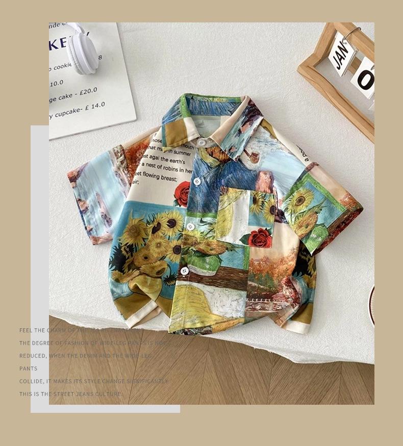 2025 Kinder Retro Blumenhemd - Jungen Koreanischer Stil Lässig Umlegekragen Top, Kleine/Mittlere Größen