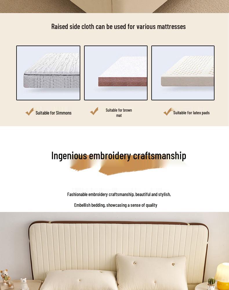 Washed Cotton Quilted Fitted Sheet - Solid Color, Full Wrap, Protective Cover for Home & Dormitory