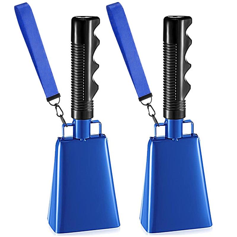 9-Zoll handgekurbelte Kuhglocke für grenzüberschreitende Wettkämpfe und Anfeuern – 8 Zoll lange Handhabe, quadratisches Design