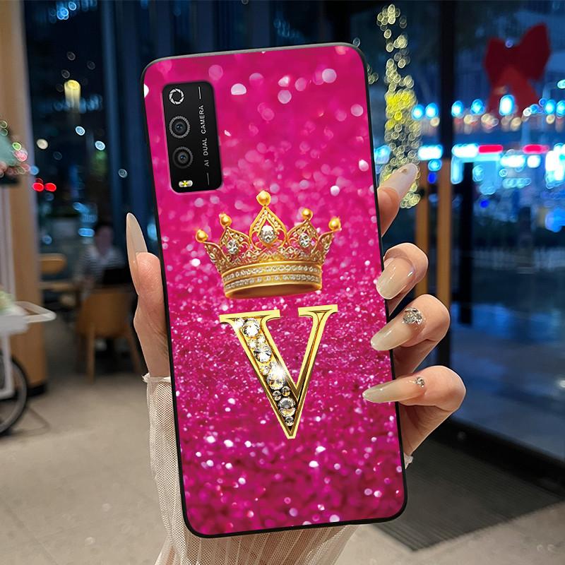 Case For TCL 205 4187D Bumper Black Silicone Shockproof Soft Casing Lucky Exclusive Initial Letter Luxury Crown Pattern Cover