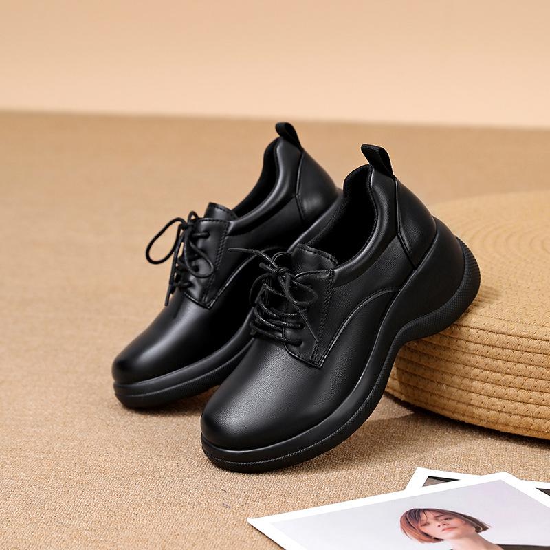 

Черные толстые туфли на высоком каблуке с глубоким вырезом, женские осенние новые туфли на платформе из кожи, легкие износостойкие туфли женские с низким верхом 40 чёрный