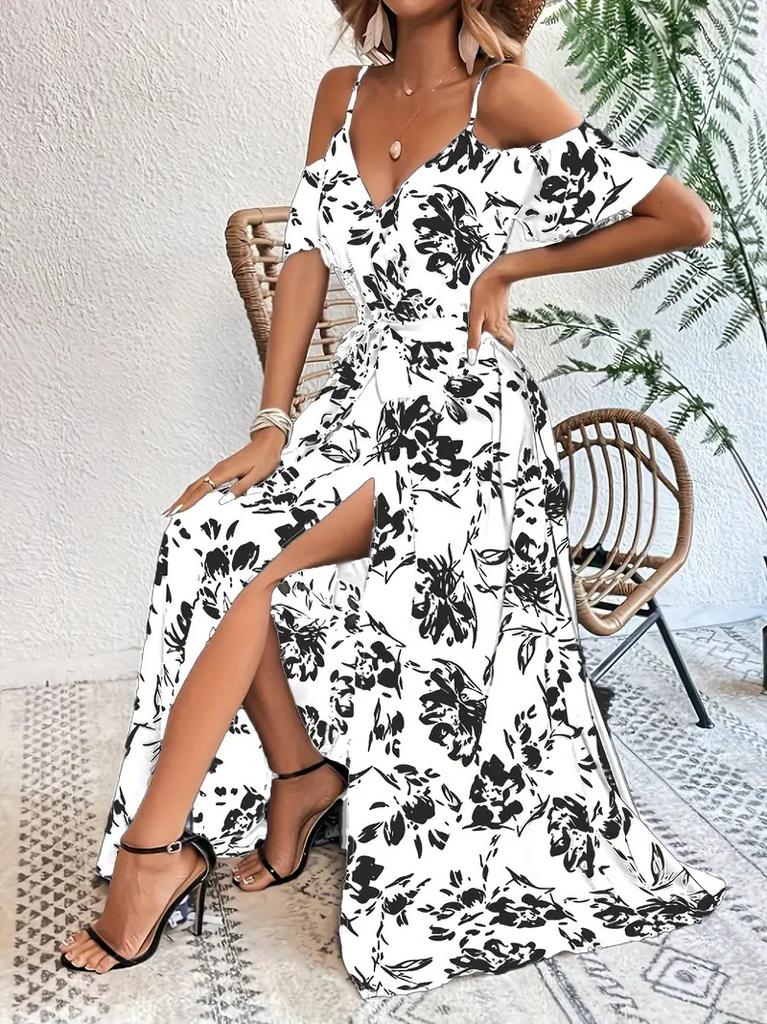 Women's Sexy Suspender Irregular Dress Long Suspender Floral Beach Dress