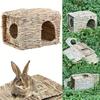Grass House for Rabbit Foldable Woven Rabbit Cages Hamster Guinea Pig Grass Chew Toy Mat House Bed Nests for Animal Accessories
