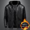 Herren-Lederjacke und neue lässige Kapuzenjacke. Hübsche Motorradjacke mit baumwollverdicktem Herrenmantel