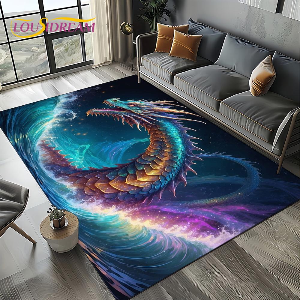 Chinese Style Dreamy Dragon Cartoon Carpet Rug for Living Room Bedroom Home Sofa Decoration,Kid Area Rug Non-slip Floor Mat
