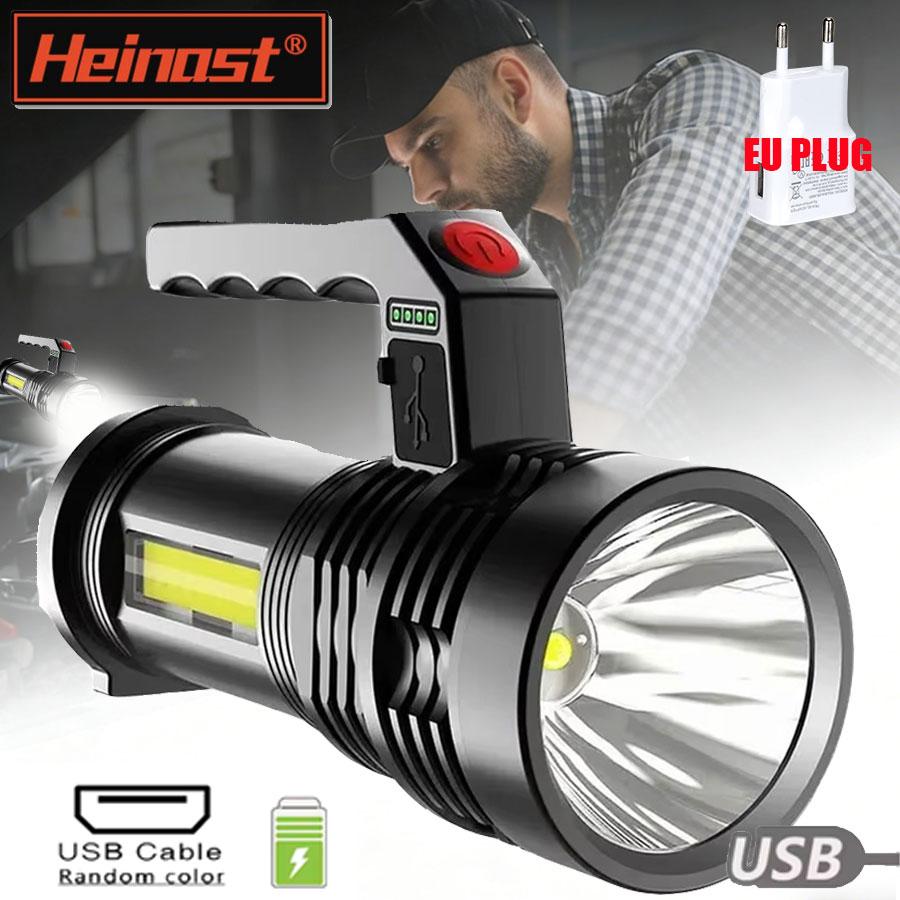 Portable LED COB USB Rechargeable Flashlight with Torch Waterproof Fishing Hunting Camping Work Flashlight Long-range Lighting