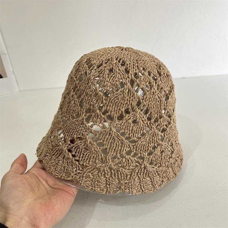 Women's Japanese Lace Hollow Knitted Bucket Cap Breathable Foldable Sun Visor Fashion Accessory for Spring And Summer