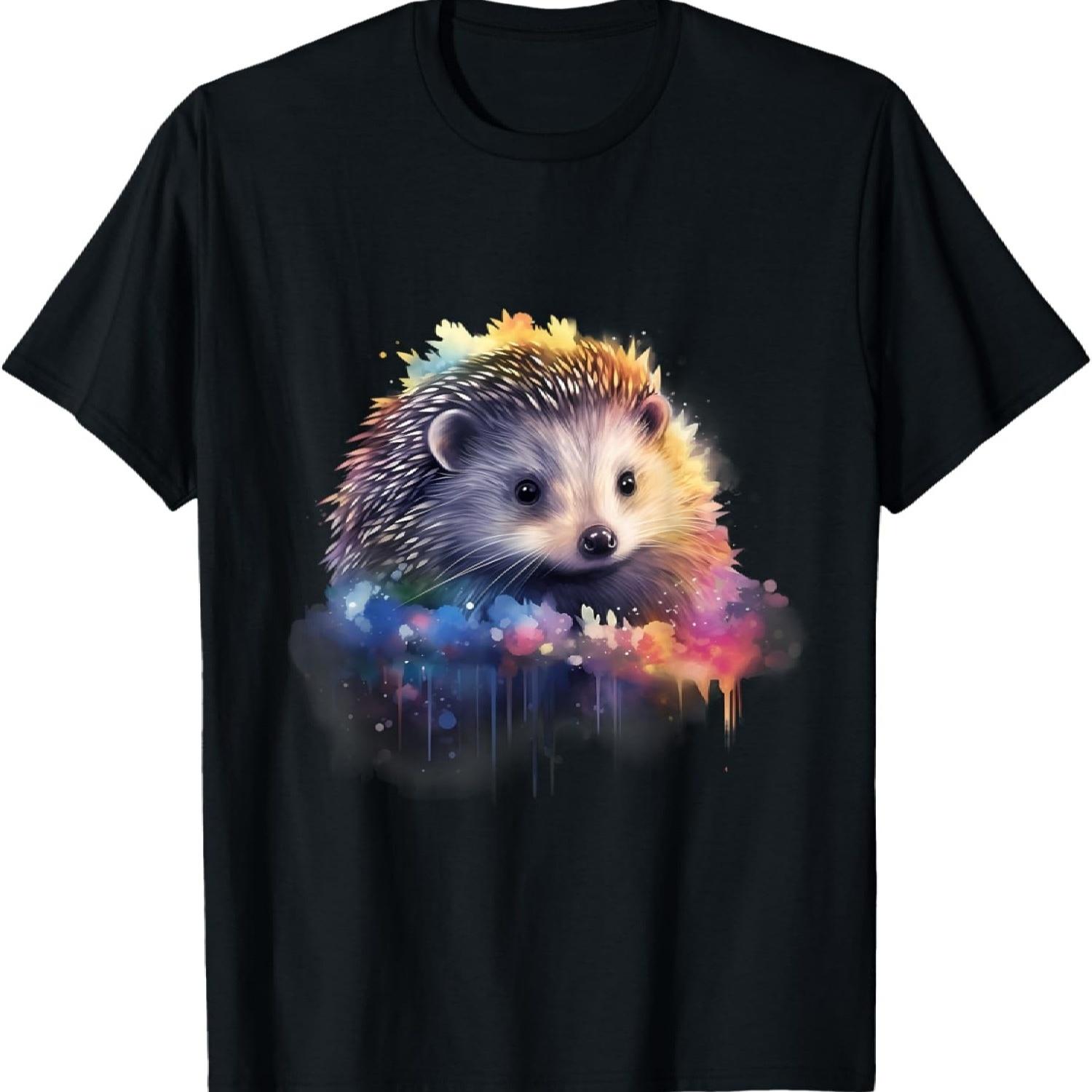Hedgehog Splash Nature Forest Motif Animal Lovers Artwork T-Shirt S