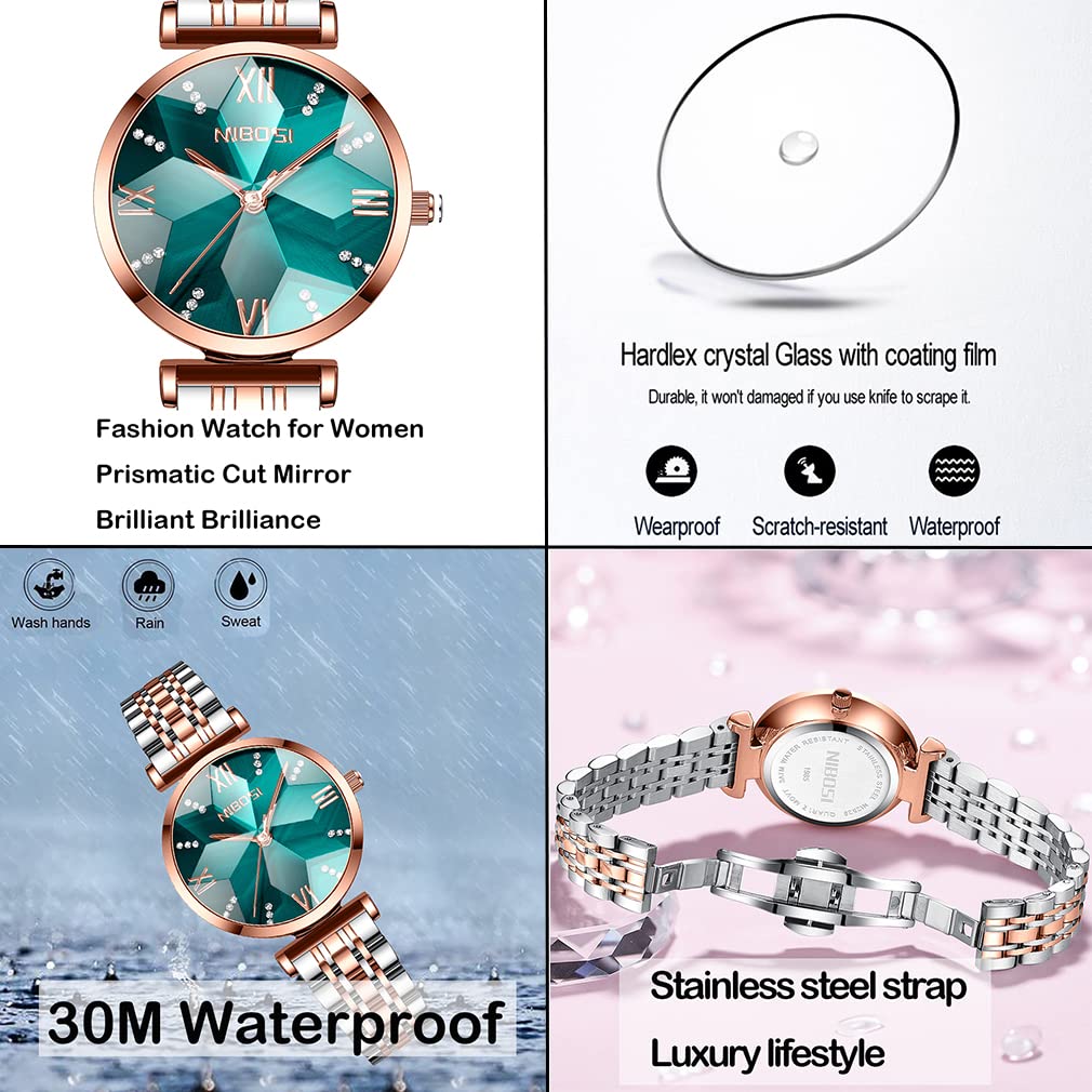 Stylish Arm Analog Stainless Present for Green Watch for Women NIBOSI Women's Watch, Watch, Re-Ease, Waterproof, Quartz, Brand, Casual, Business,