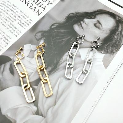 Exaggerated Metallic Style Chain Long Earrings Fashionable Earrings Ear Clips for Women