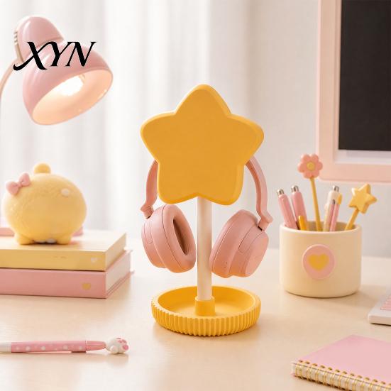 Girly Desktop Accessory Organizer Cute Star Headphone Stand with Storage Tray, 3D Printed PLA Headset Hanger & Desk Macaron Color Organizer,