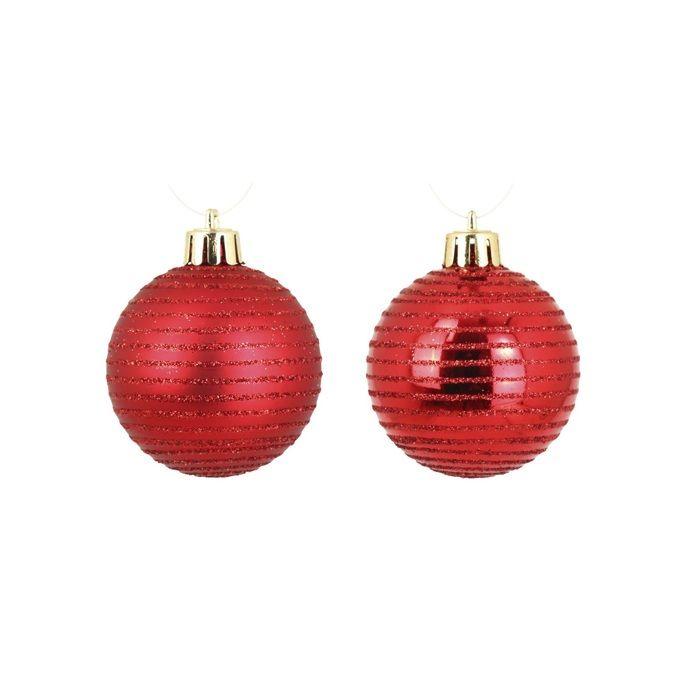 Boules de Noël - Set de 8 - Rayées rouges - Diamètre 6 cm - Finitions mates et brillantes