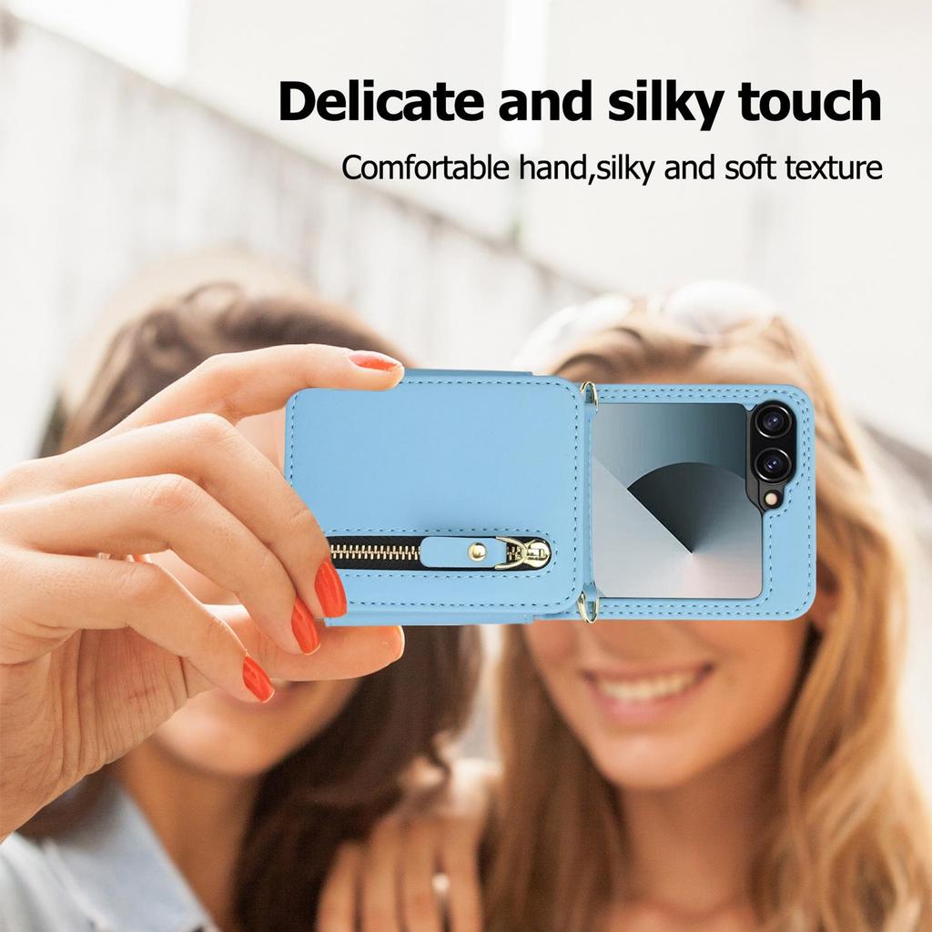 Elegant Foldable Crossbody Case for Samsung Z Flip 7 with Zipper Coin Purse and Card Holder